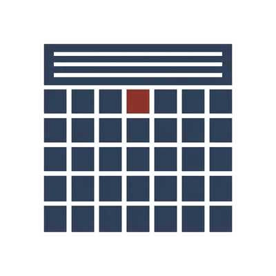 Illustration of a calendar page with one day marked in oxblood