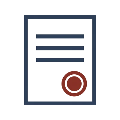 Illustration of a document with a round oxblood seal