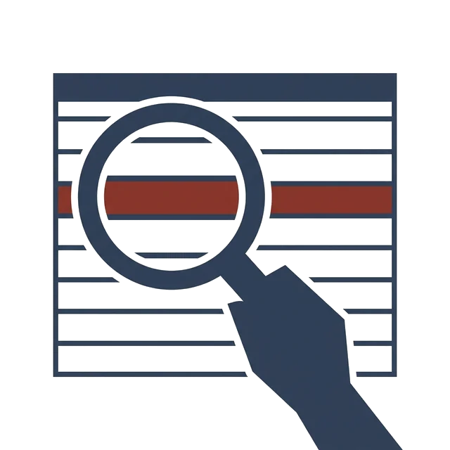 Illustration of a magnifying glass over rows of a register table with one row highlighted