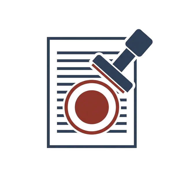 Illustration of a document receiving a round stamp impression