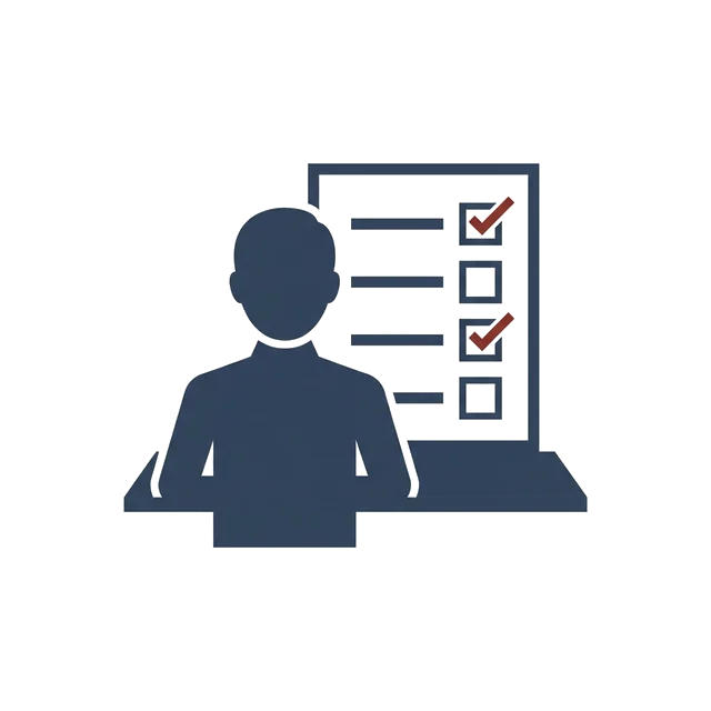 Illustration of a person seen from behind comparing themselves to a checklist sheet
